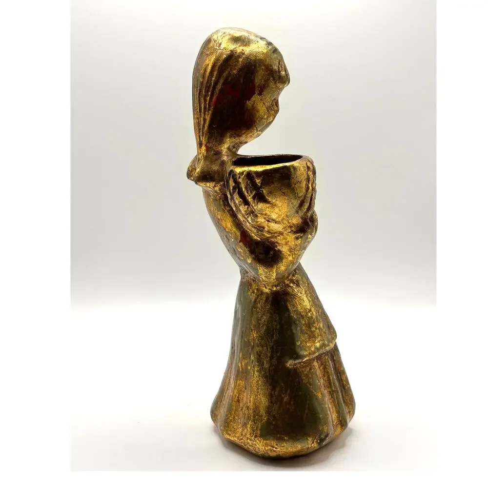 Vintage 1970's Howard Pierce Pottery/Ceramics, Girl with Basket Figurine/Vase